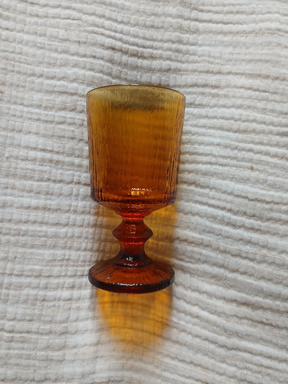 Vintage Ravenhead Siesta Amber Textured Glass Wine Goblet